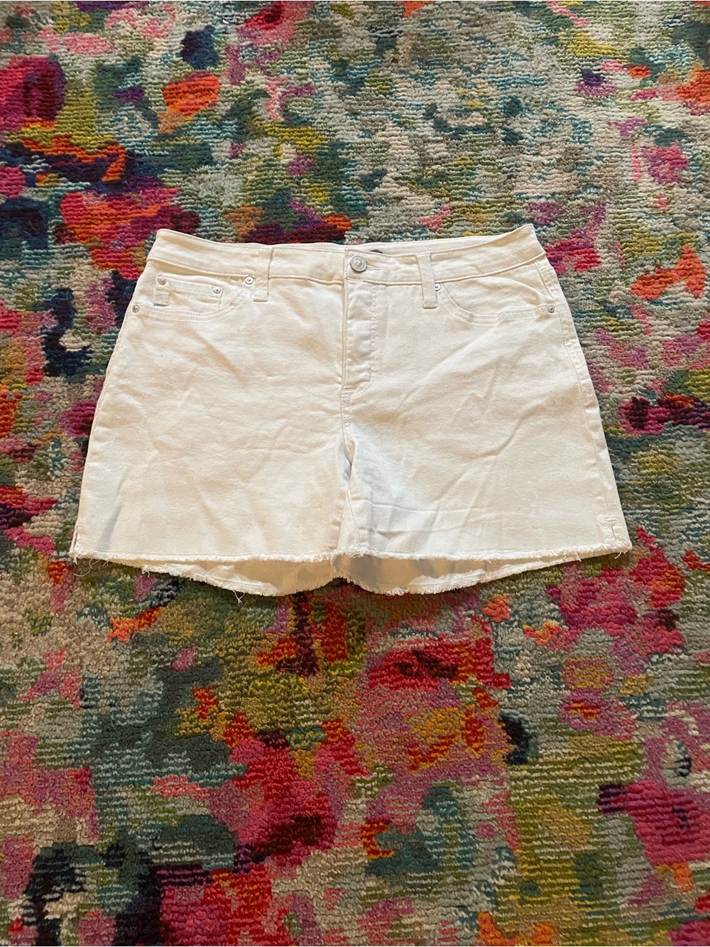 Seven7 White Denim Frayed Hem Shorts